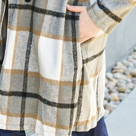 DOUBLE TAKE Plus Gray Plaid Button Up Jacket Pockets Fall NEW Misses - Picture 4 of 7
